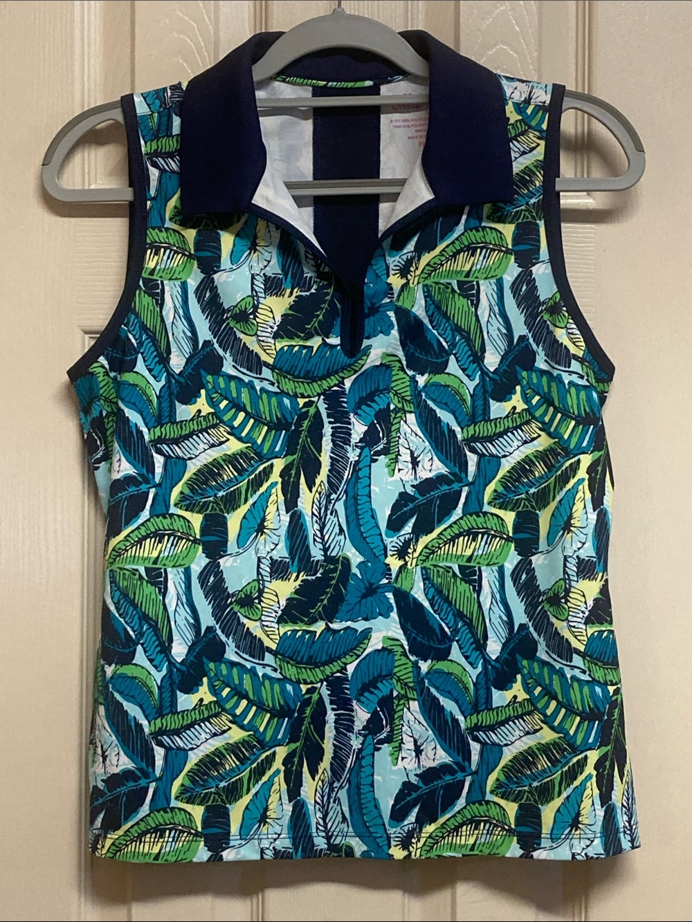 Lillie Green Sleeveless Polo Golf Top Tropical Print Shirt Sz PM